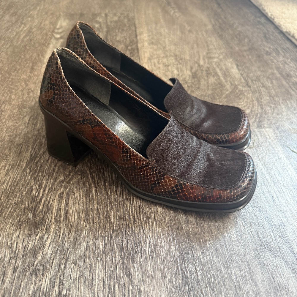 Retro ENZO ANGIOLINI Croc & Pony Hair Square Heeled Shoe 7.5